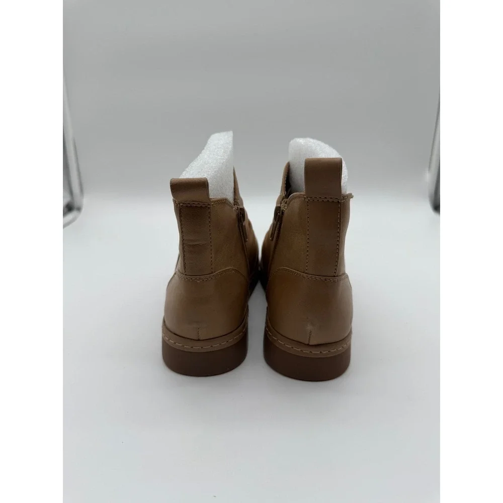 Bella Vita Womens Tan Leather Ruched Ankle Boots Side Zip Low Heel Booties 5.5M
